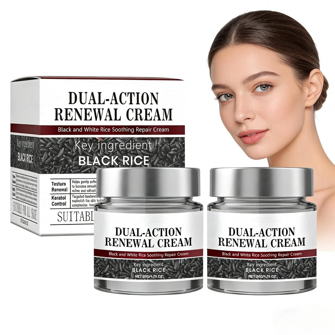 Black Rice Dual-Action Renewal Cream: Natural 2-in-1 Cream to Refine Pores, Clear Blackheads & Reverse Early Skin Aging