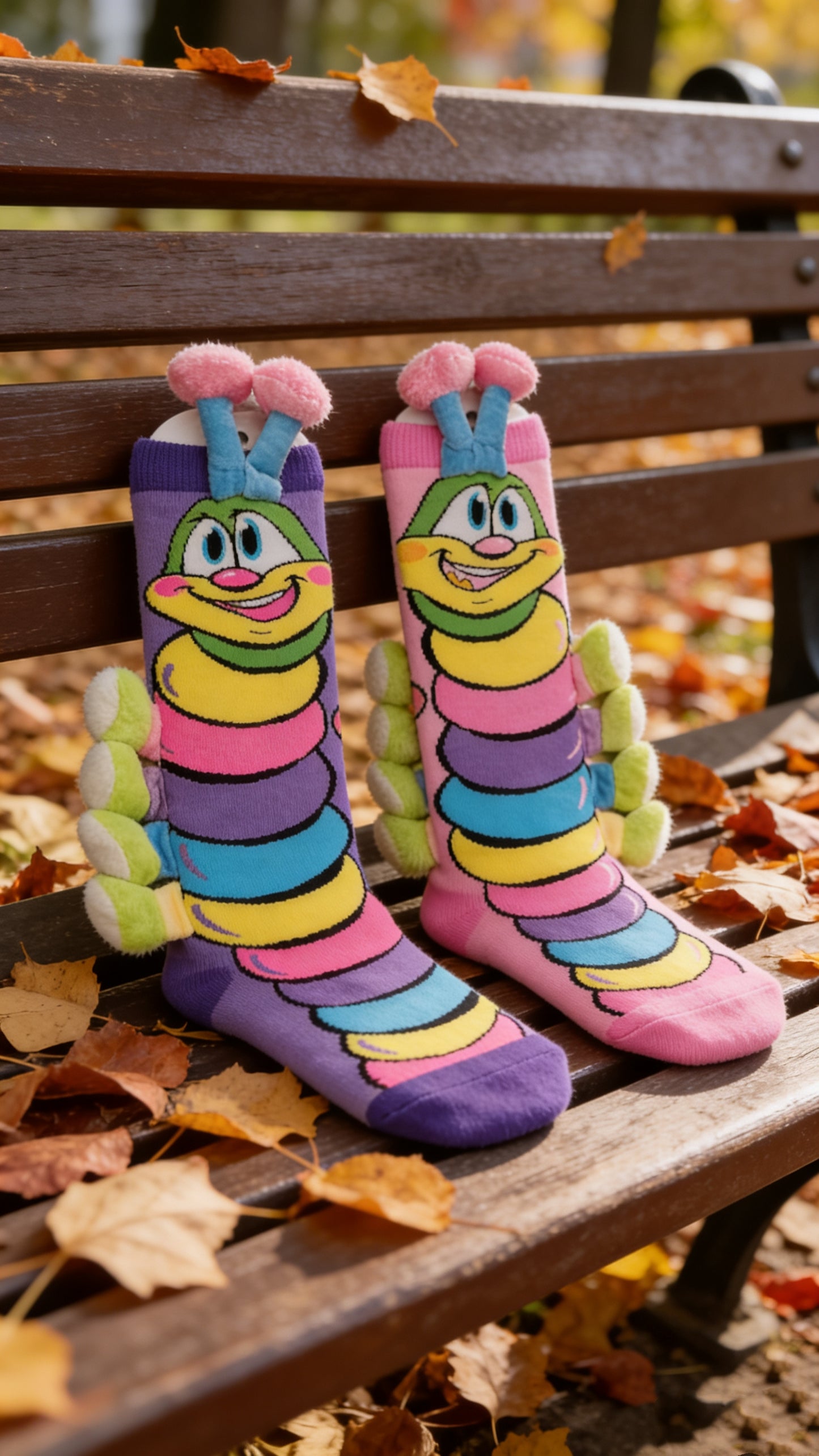 BoBo 3D Caterpillar Knee-High Socks | Mismatched Fun Socks for Kids & Adults | Novelty Gift for Crazy Sock Day
