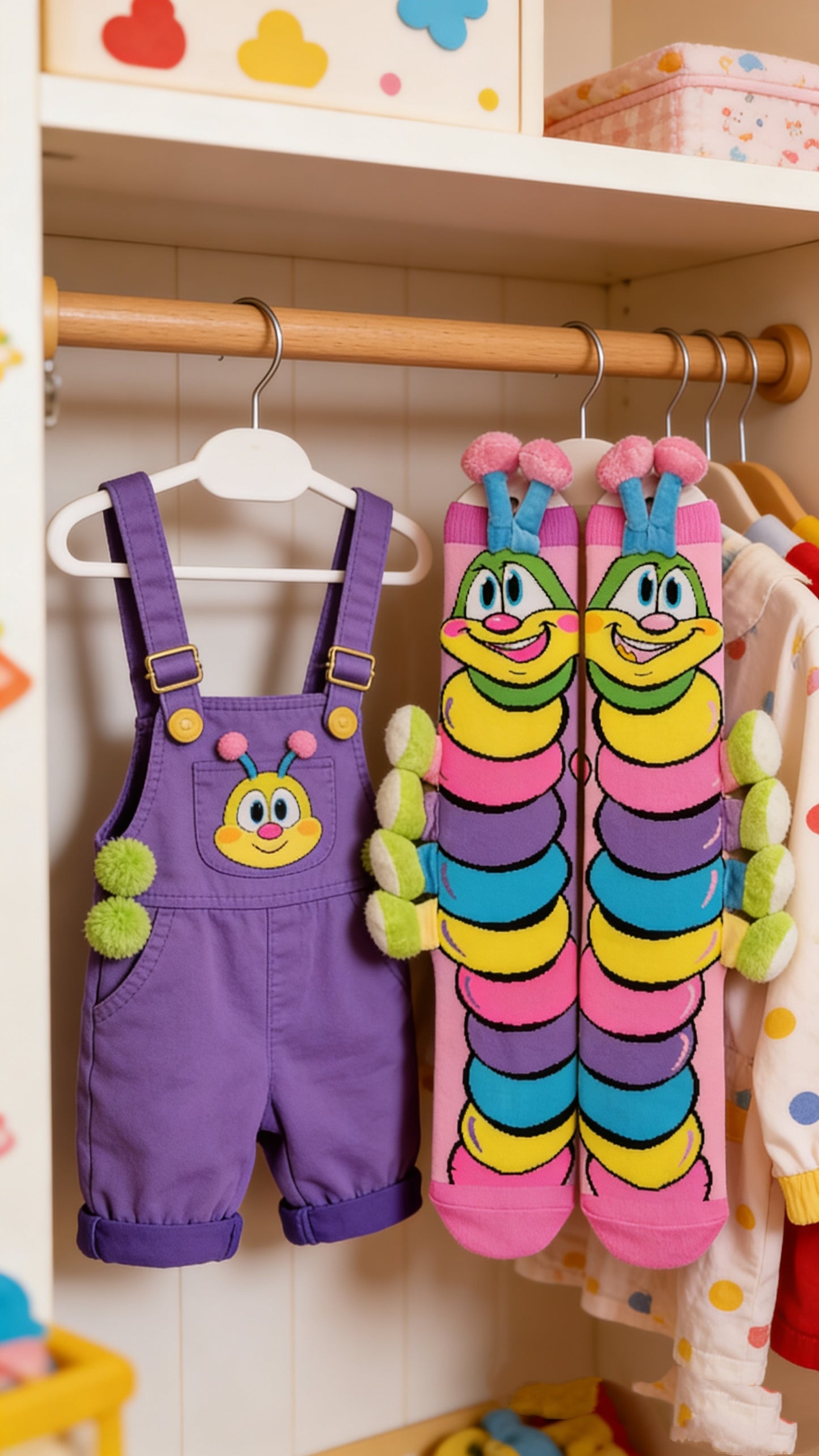 BoBo 3D Caterpillar Knee-High Socks | Mismatched Fun Socks for Kids & Adults | Novelty Gift for Crazy Sock Day