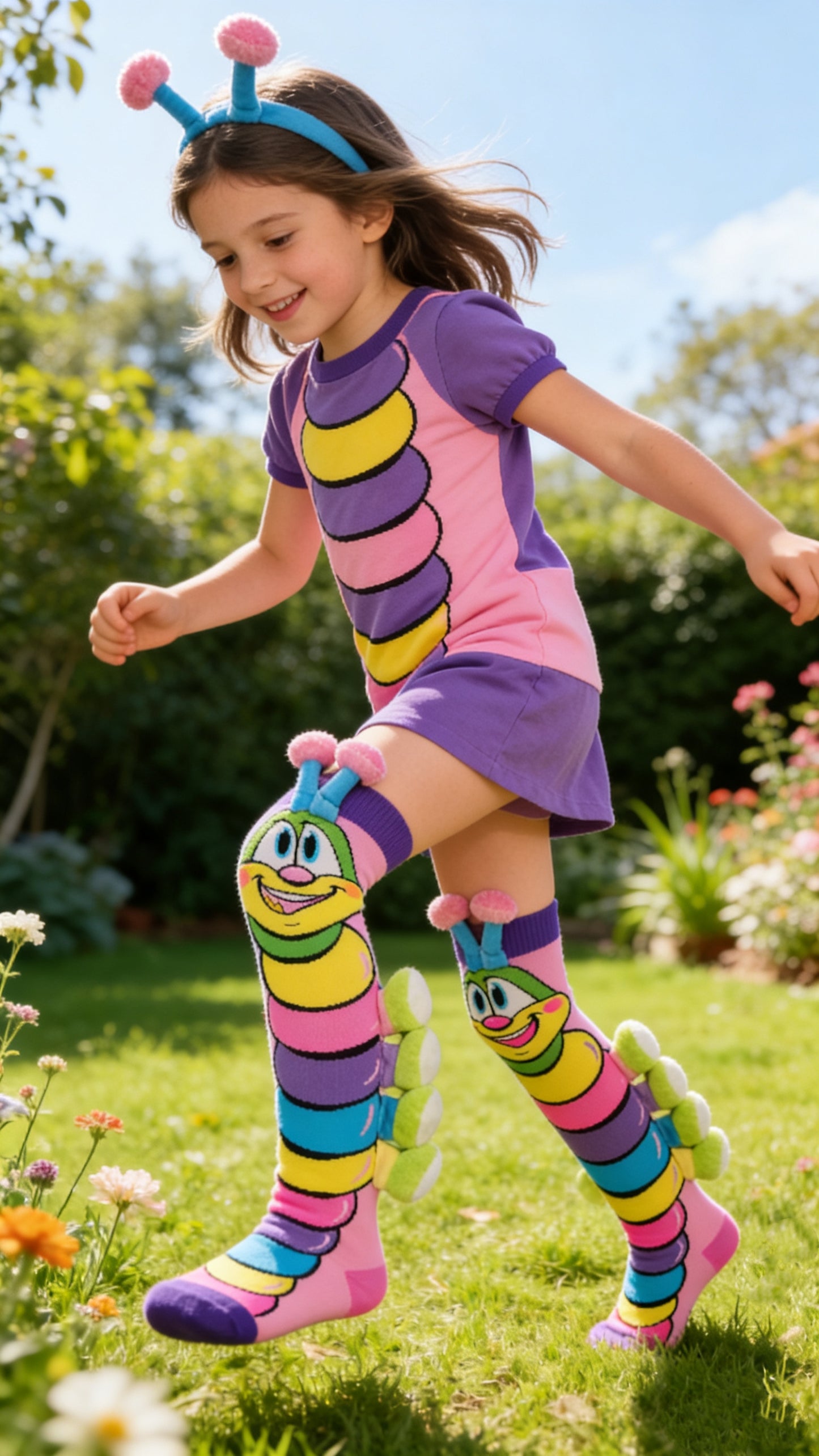 BoBo 3D Caterpillar Knee-High Socks | Mismatched Fun Socks for Kids & Adults | Novelty Gift for Crazy Sock Day