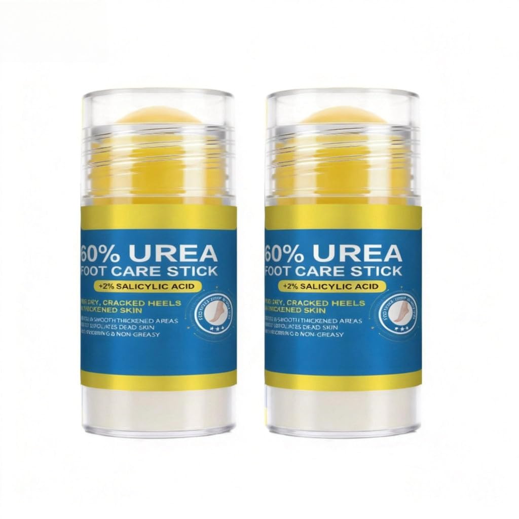 60% Urea Foot Care Stick (with 2% Salicylic Acid) — Moisturizing Foot Cream for Dry Skin on Feet, Knees, Elbows & Hands - Hydrates & Softens Rough Skin (2-Pieces)