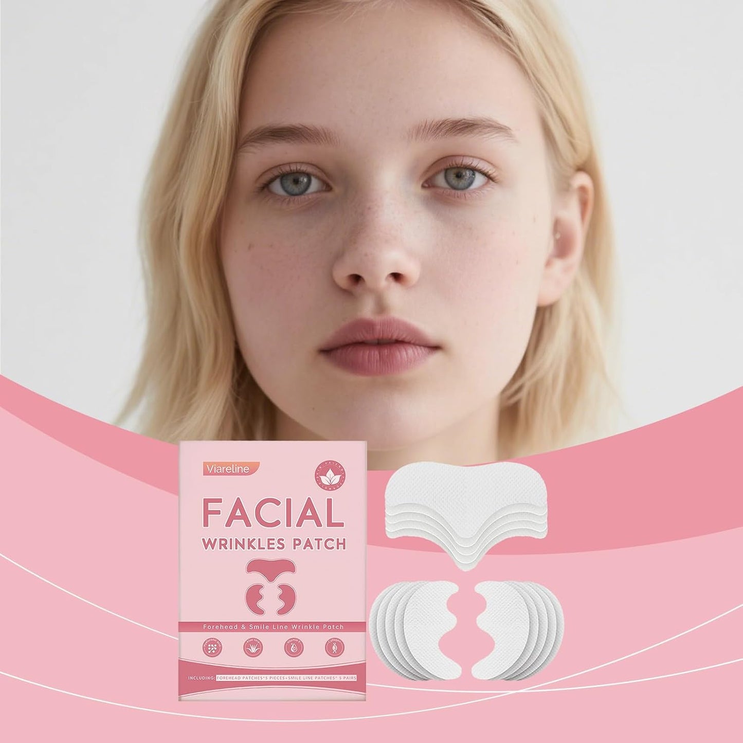 Facial Patches Set - Forehead & Smile Line Patches with Hyaluronic Acid & Aloe, Hydrating & Soothing Skin Care Patches, Comfortable Fit for Daily Use （10 pcs ）