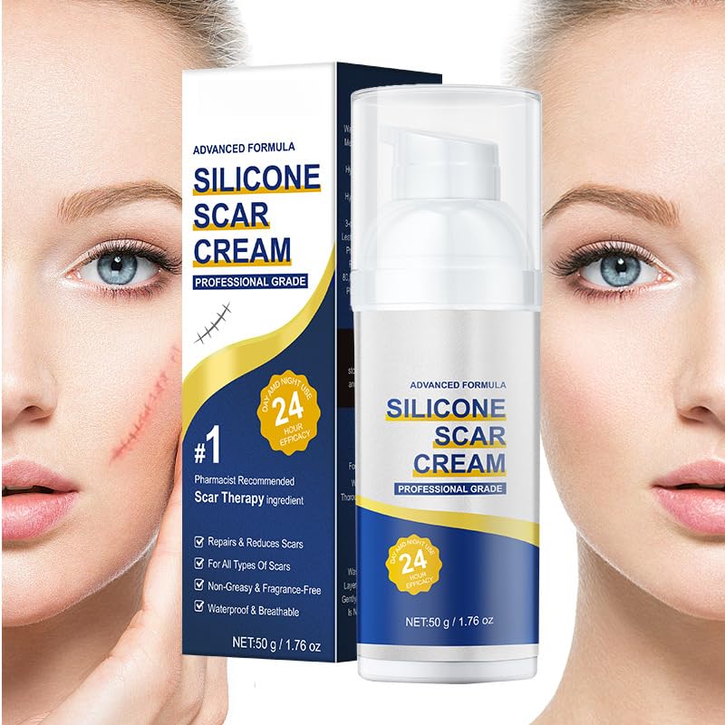 Advanced Medical-Grade Silicone Scar Gel - 1.7 oz Professional Scar Removal Cream for Surgical Scars, C-Section, Keloid Bumps, Stretch Marks, Cruelty-Free & Safe for All Skin Types (1)