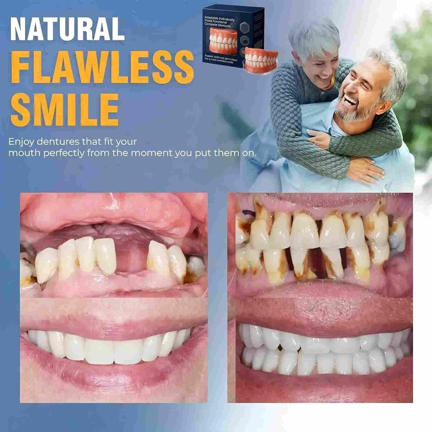 Functional dentures, Adjustable Functional Full-Mouth dentures, Premium Style, Custom-Made Silicone Full-Mouth Denture Set, Premium Style, for Men and Women-2-piece