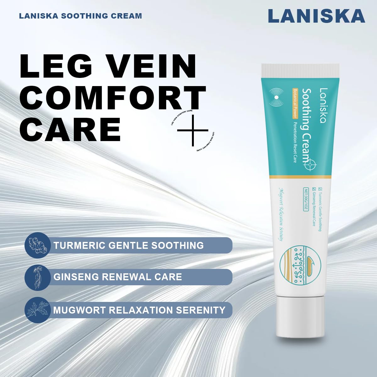 Herbal Vein Care Cream for Legs & Shoulders, Botanical Massage Cream with Turmeric, Ginseng & Mugwort, Fast-Absorbing Moisturizing Formula for Daily Skin Care, 1 oz