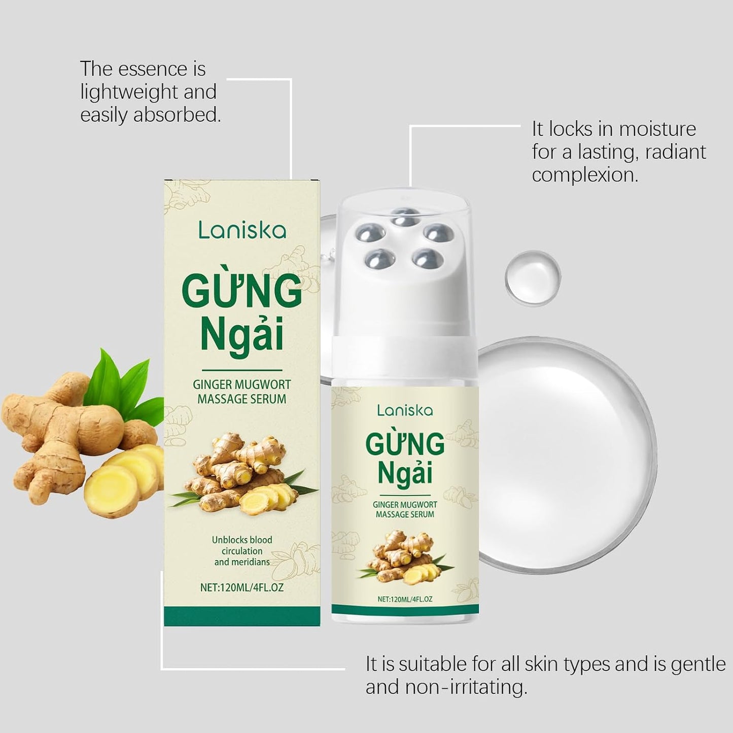 Ginger Mugwort Roller Massage Liquid, Gentle Nourishing & Moisturizing, Neck and Shoulder Comfort Care Essence, Natural Plant Extracts for Relaxation (1)