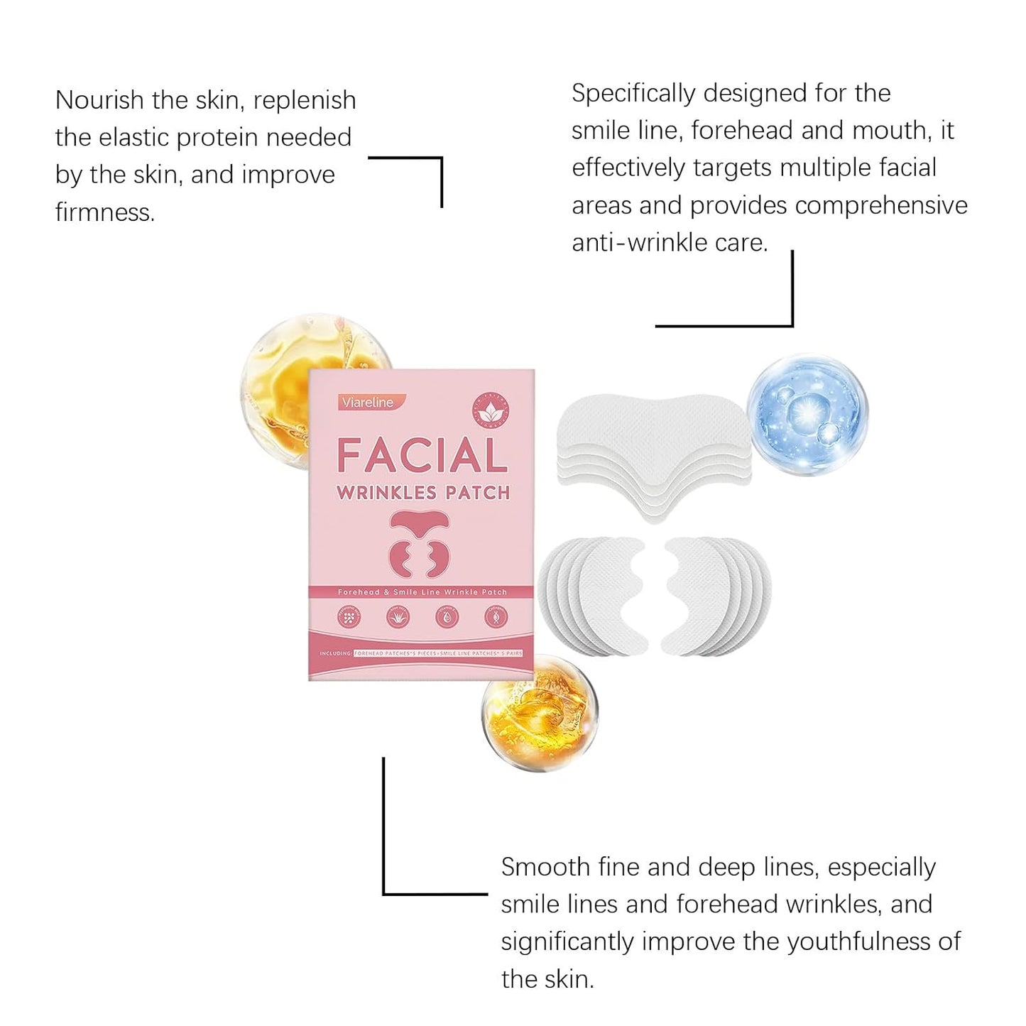 Facial Patches Set - Forehead & Smile Line Patches with Hyaluronic Acid & Aloe, Hydrating & Soothing Skin Care Patches, Comfortable Fit for Daily Use （10 pcs ）