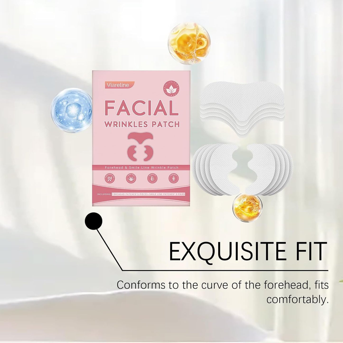Facial Patches Set - Forehead & Smile Line Patches with Hyaluronic Acid & Aloe, Hydrating & Soothing Skin Care Patches, Comfortable Fit for Daily Use （10 pcs ）
