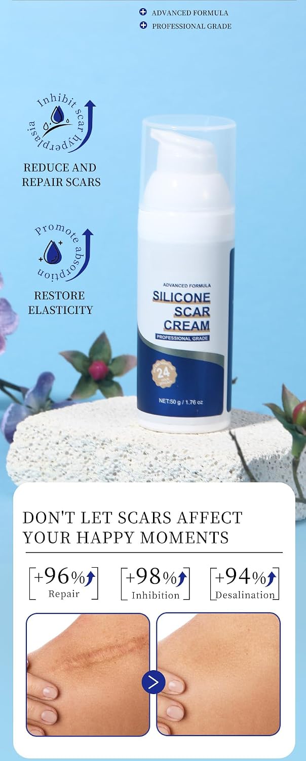 Advanced Medical-Grade Silicone Scar Gel - 1.7 oz Professional Scar Removal Cream for Surgical Scars, C-Section, Keloid Bumps, Stretch Marks, Cruelty-Free & Safe for All Skin Types (1)