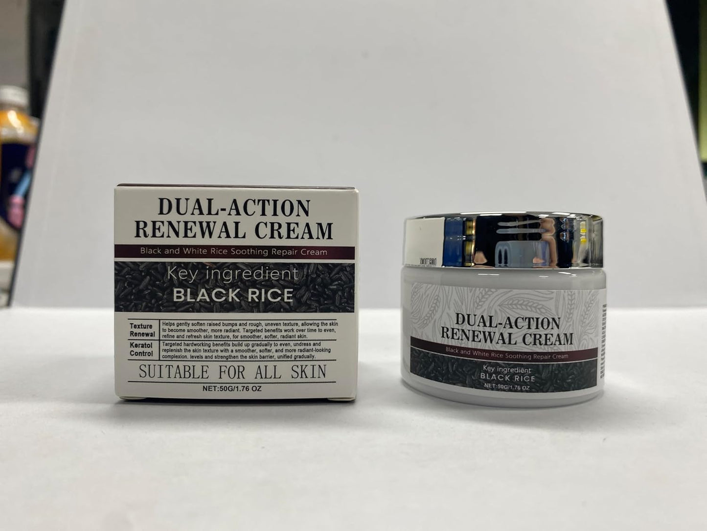 Dual-Action Black & White Rice Moisturizing Cream | Hydrating Body Cream with Rice Bran, Tea Tree Oil & Aloe Vera | Gentle for All Skin Types, 1.76oz x2 Pack