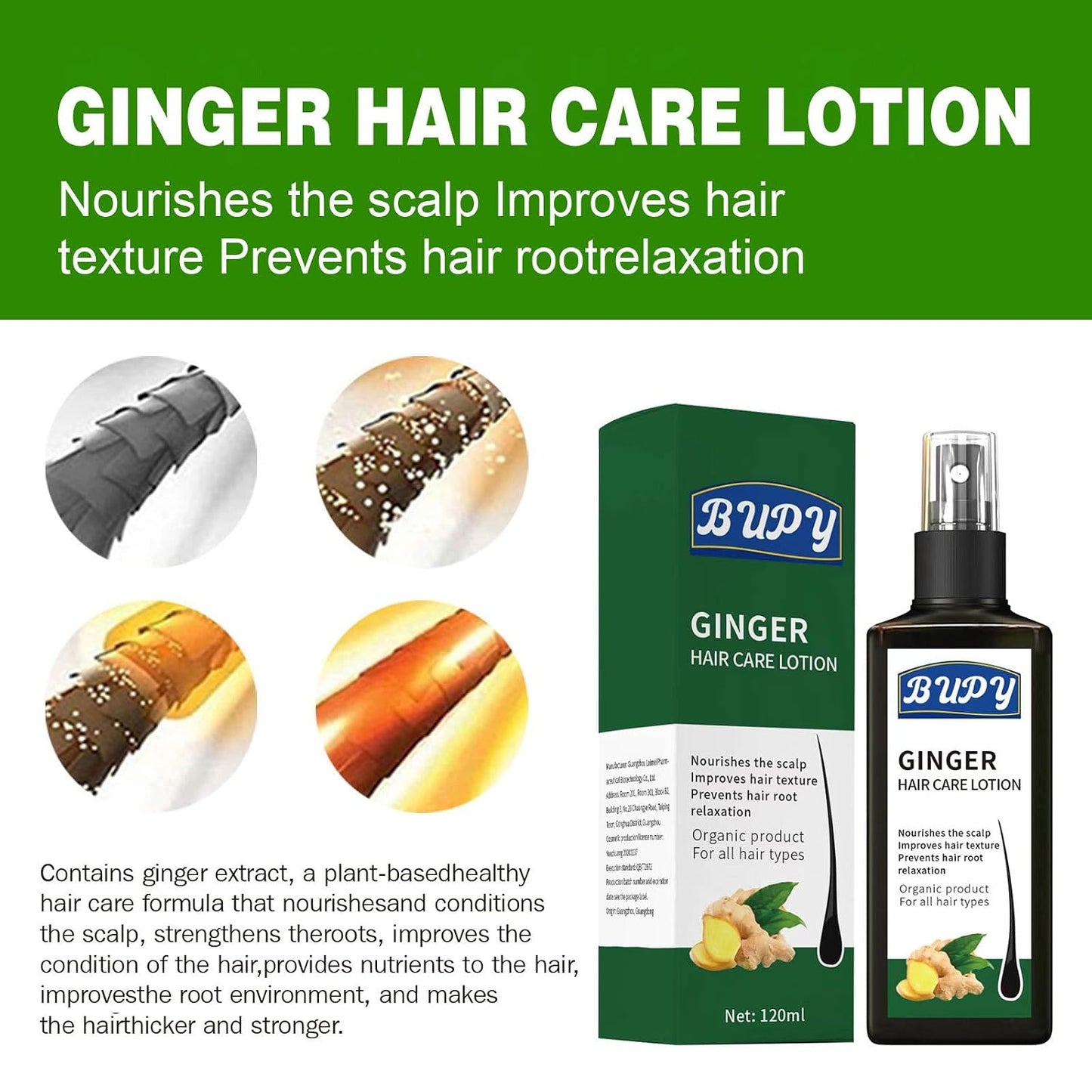 Ginger Scalp Care Lotion Spray 4.06 fl oz, Infused Natural Ginger Extract, Nourish Hair Roots & Strengthen Thin Fragile Strands, Daily Scalp Treatment for Men Women All Hair Types