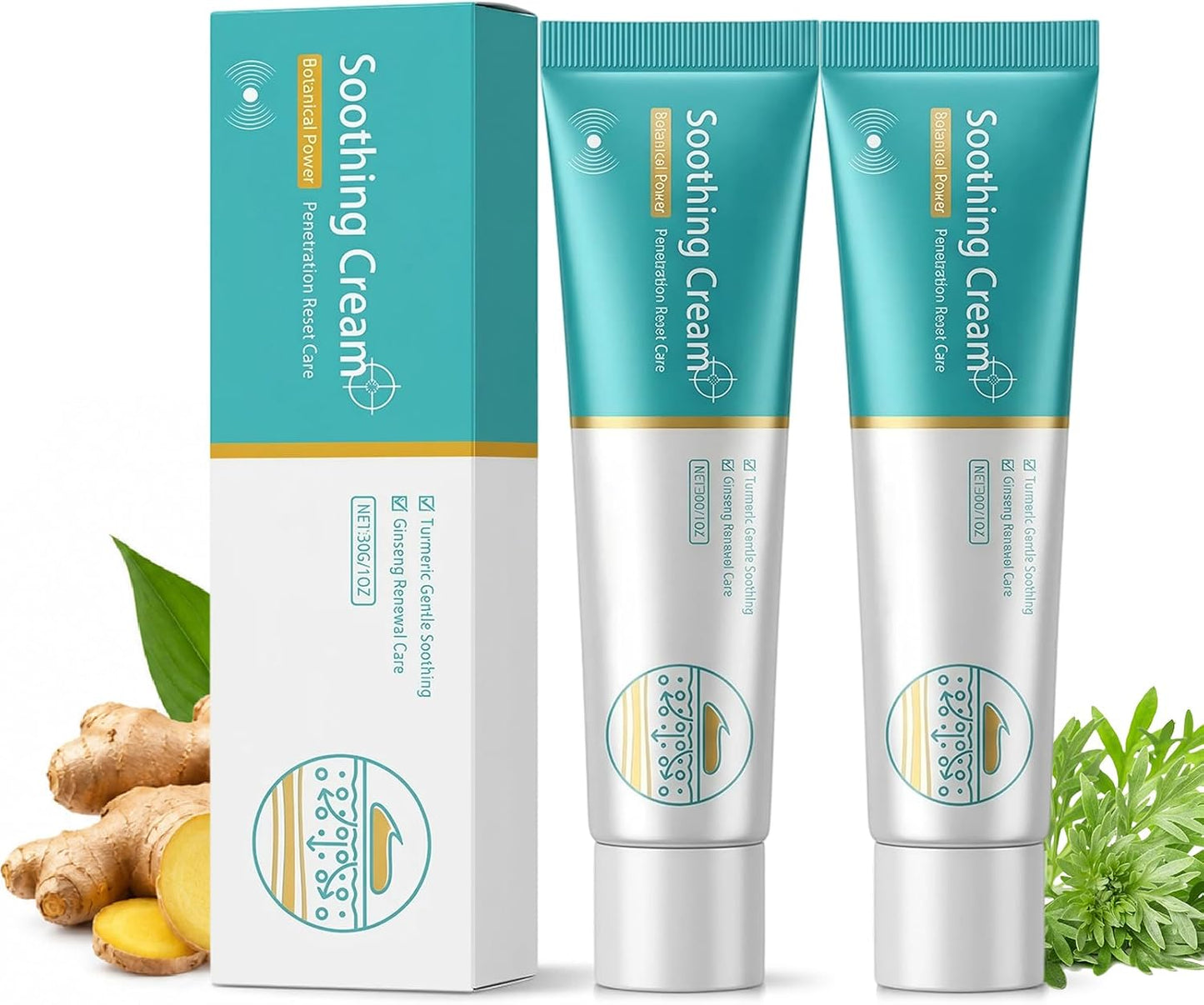 2Pcs Soothing Cream,Herbal Vein Care Cream for Legs & Shoulders,Botanical Massage Cream with Turmeric, Ginseng & Mugwort,Fast-Absorbing Moisturizing Formula for Daily Skin Care