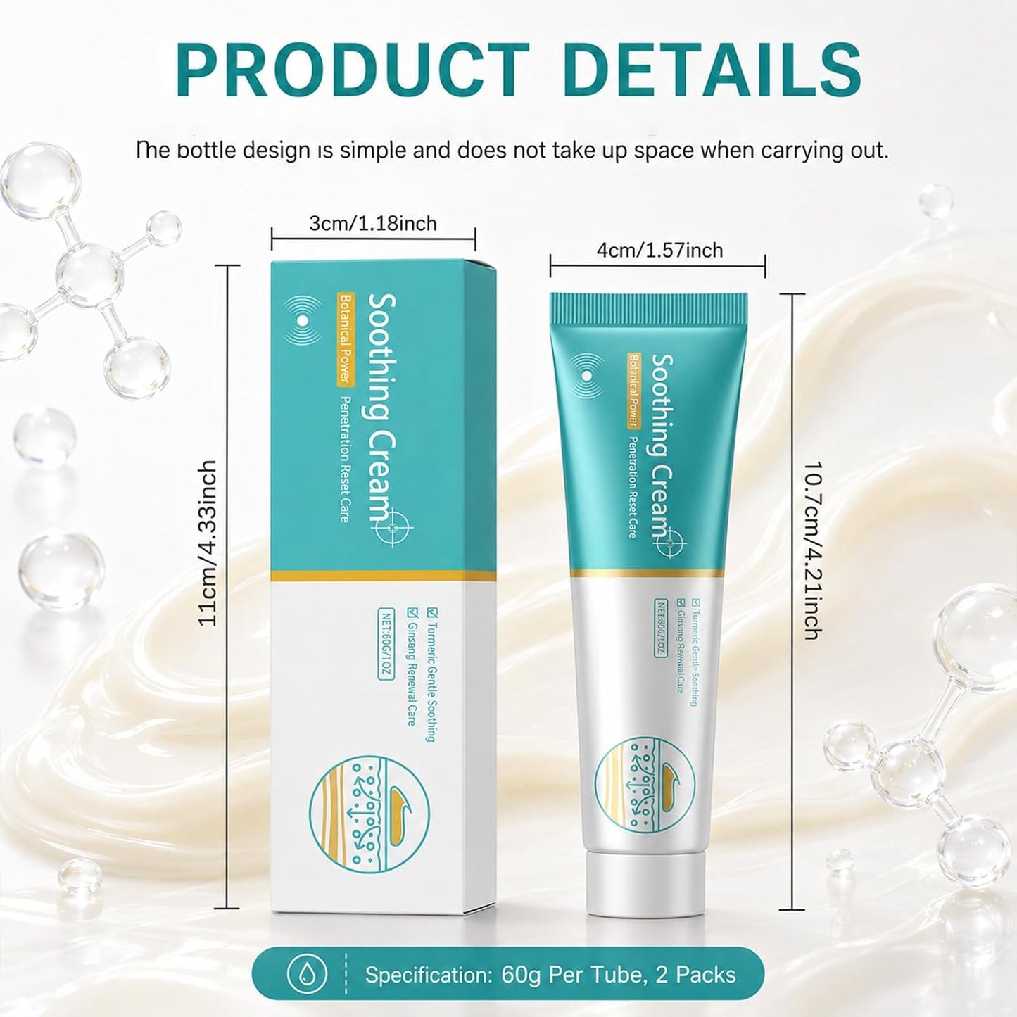 2Pcs Soothing Cream,Herbal Vein Care Cream for Legs & Shoulders,Botanical Massage Cream with Turmeric, Ginseng & Mugwort,Fast-Absorbing Moisturizing Formula for Daily Skin Care