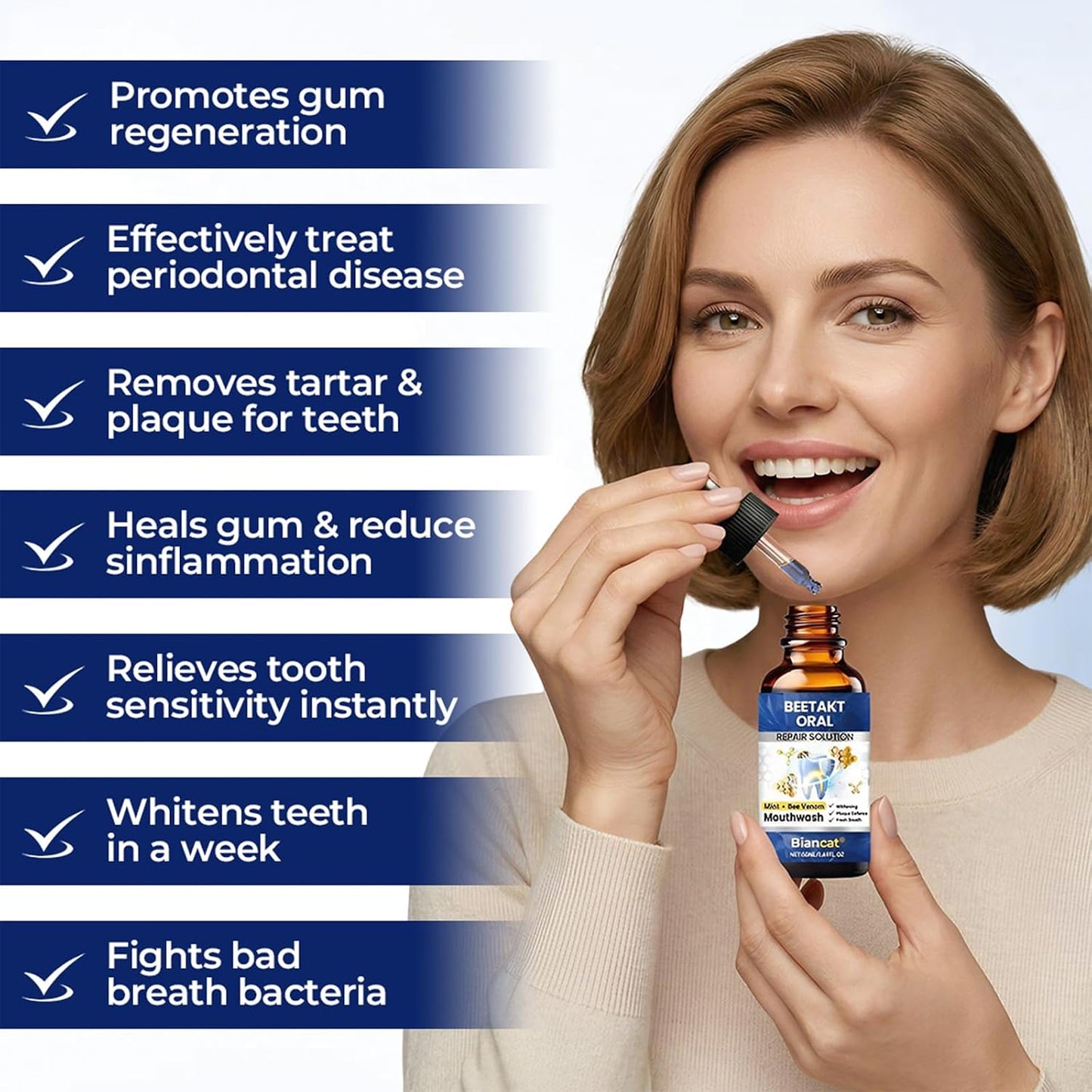 bobojuju Oral Repair Solution, Mint-Flavored mouthwash, Effectively Improves Oral Hygiene and Freshens Breath (4PCS)