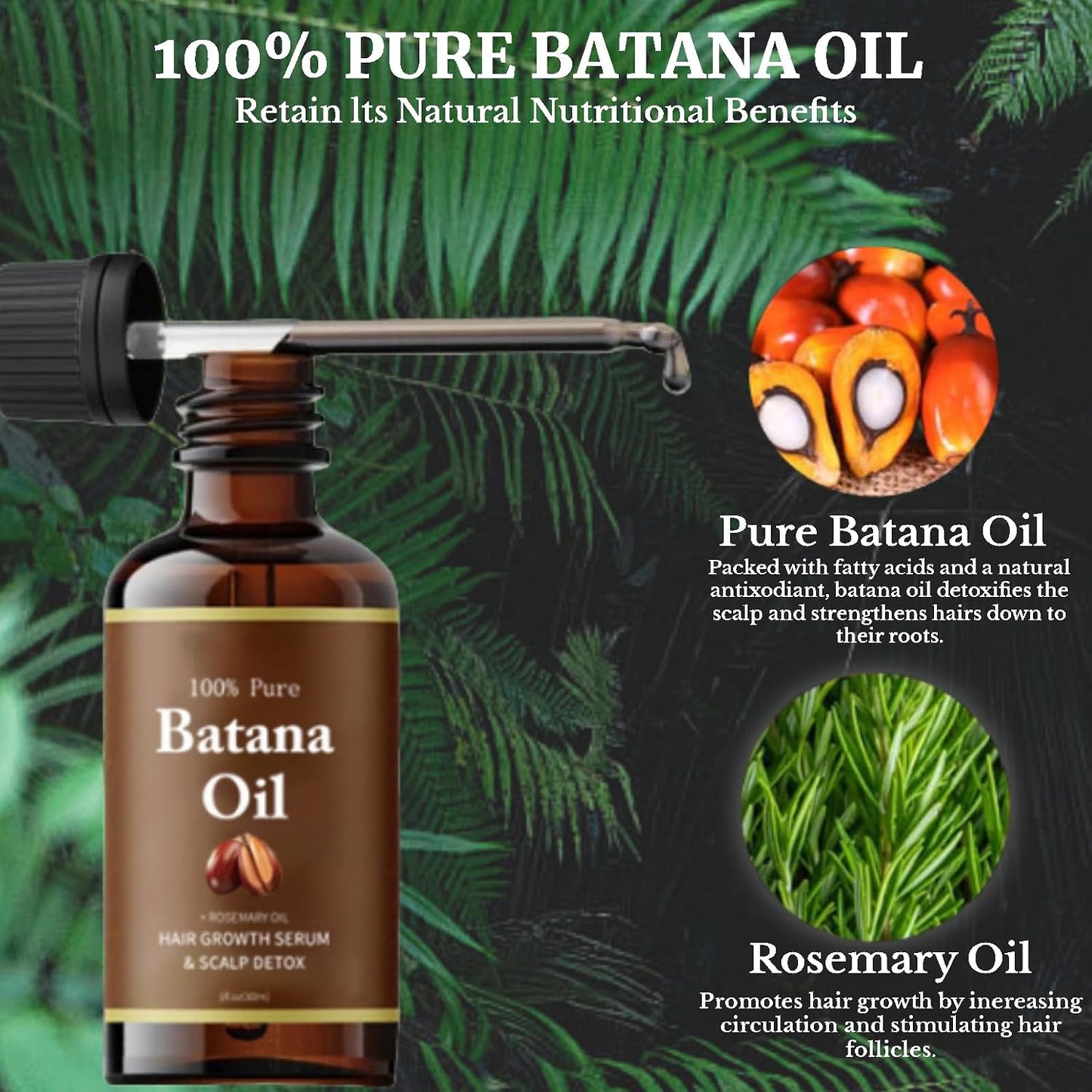 Batana Oil for Hair Growth, 100% Organic Batana Oil from Honduras with Rosemary, Enhances Hair & Skin Radiance Nourishment, Reduce Hair Loss, Batana Hair Oil for Women and Ma, 30ml / 1 Fl Oz (1)