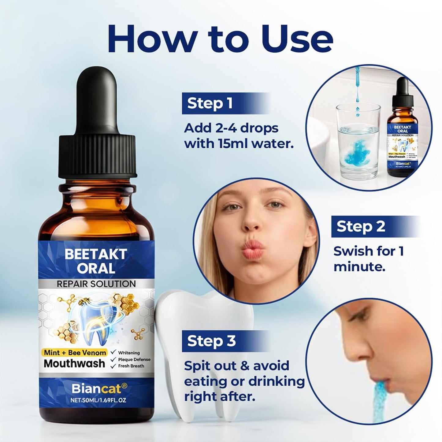 bobojuju Oral Repair Solution, Mint-Flavored mouthwash, Effectively Improves Oral Hygiene and Freshens Breath (4PCS)