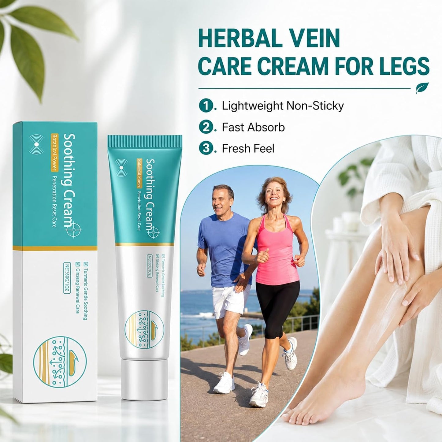 2Pcs Soothing Cream,Herbal Vein Care Cream for Legs & Shoulders,Botanical Massage Cream with Turmeric, Ginseng & Mugwort,Fast-Absorbing Moisturizing Formula for Daily Skin Care