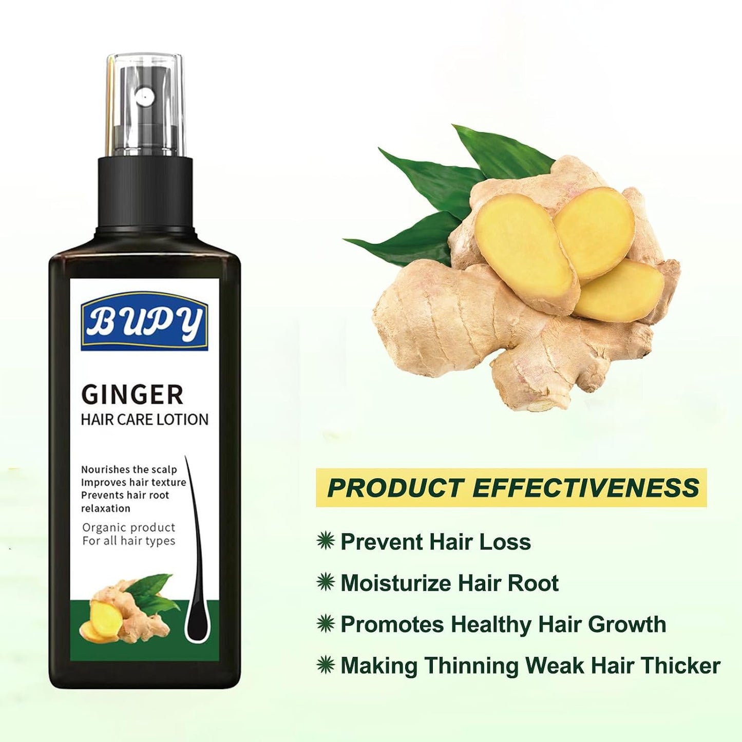 Ginger Scalp Care Lotion Spray 4.06 fl oz, Infused Natural Ginger Extract, Nourish Hair Roots & Strengthen Thin Fragile Strands, Daily Scalp Treatment for Men Women All Hair Types