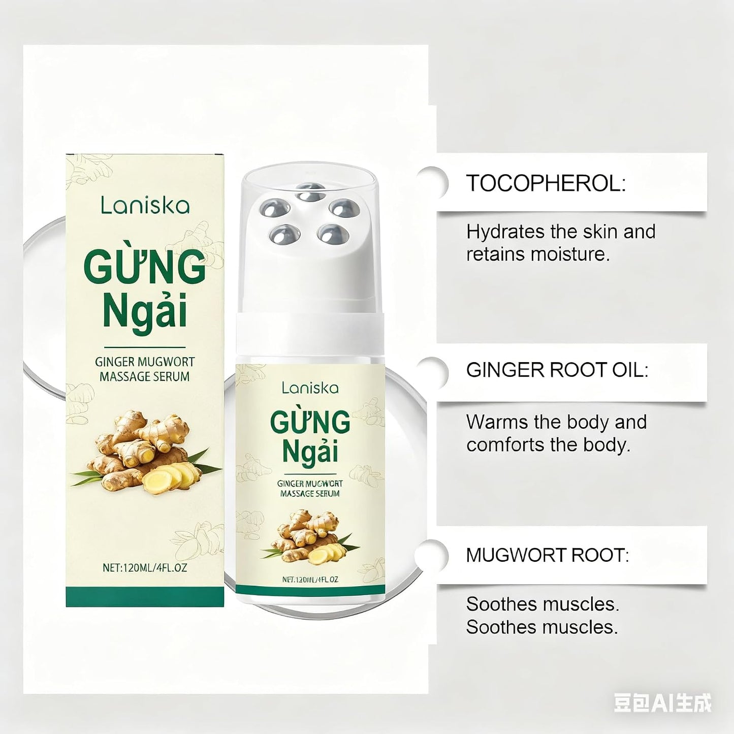 Ginger Mugwort Roller Massage Liquid, Gentle Nourishing & Moisturizing, Neck and Shoulder Comfort Care Essence, Natural Plant Extracts for Relaxation (1)