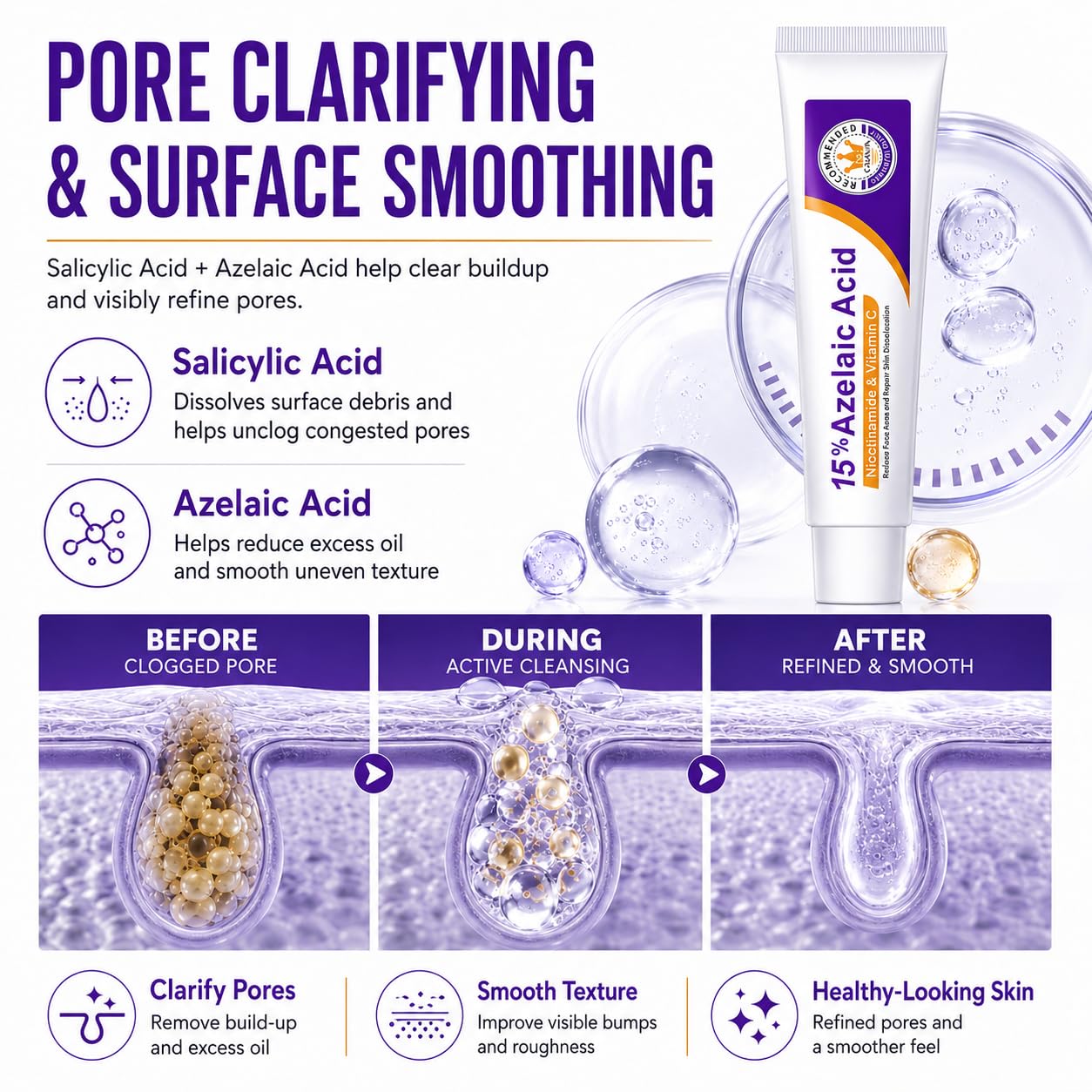 Azelaic Acid Face Cream - Restorative Multi-Action Formula with Vitamin C & Niacinamide, Comforting Gel-Cream for Post-Shaving & Stressed Skin, Revitalizing Skin Tone & Texture (Pack of 1)
