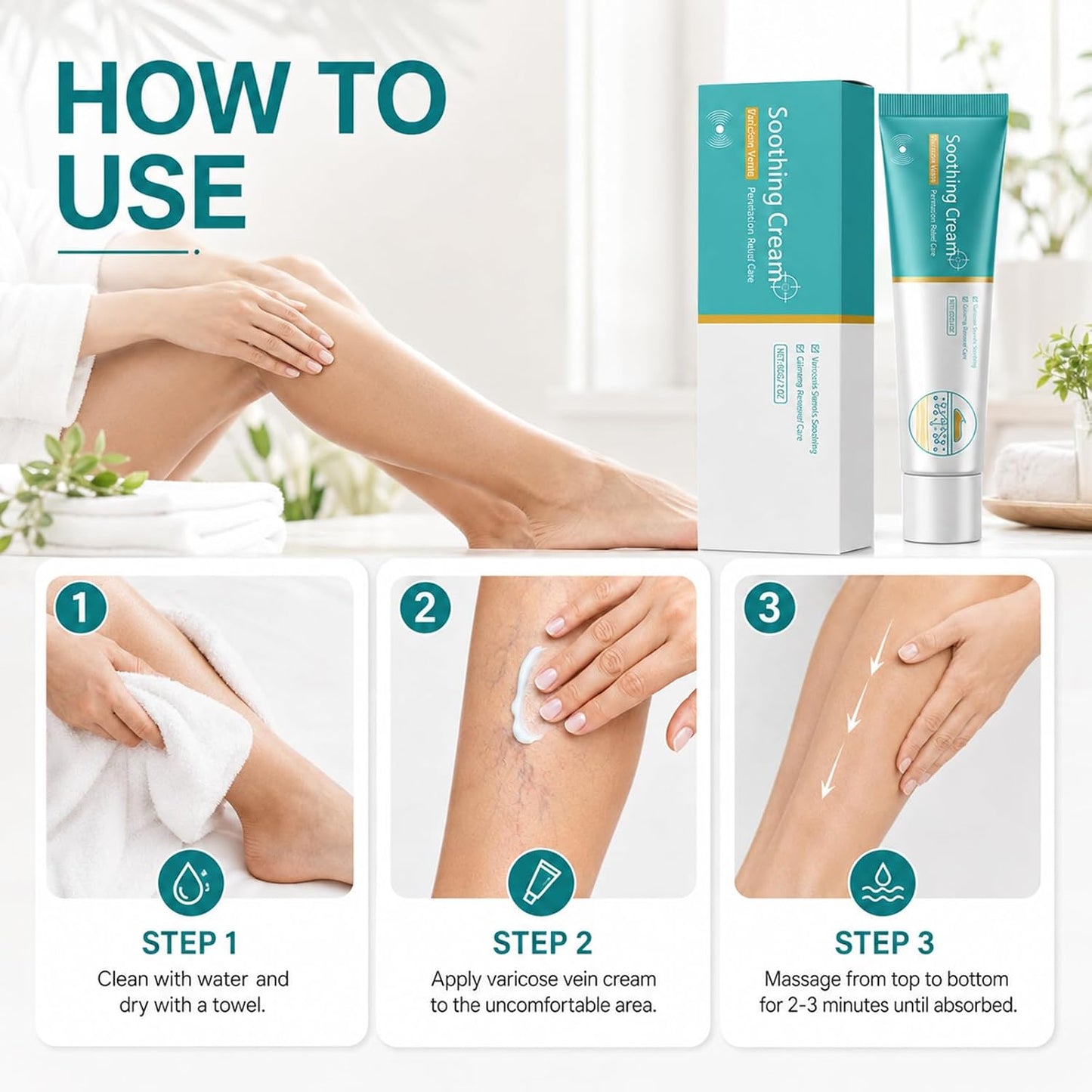 2Pcs Soothing Cream,Herbal Vein Care Cream for Legs & Shoulders,Botanical Massage Cream with Turmeric, Ginseng & Mugwort,Fast-Absorbing Moisturizing Formula for Daily Skin Care