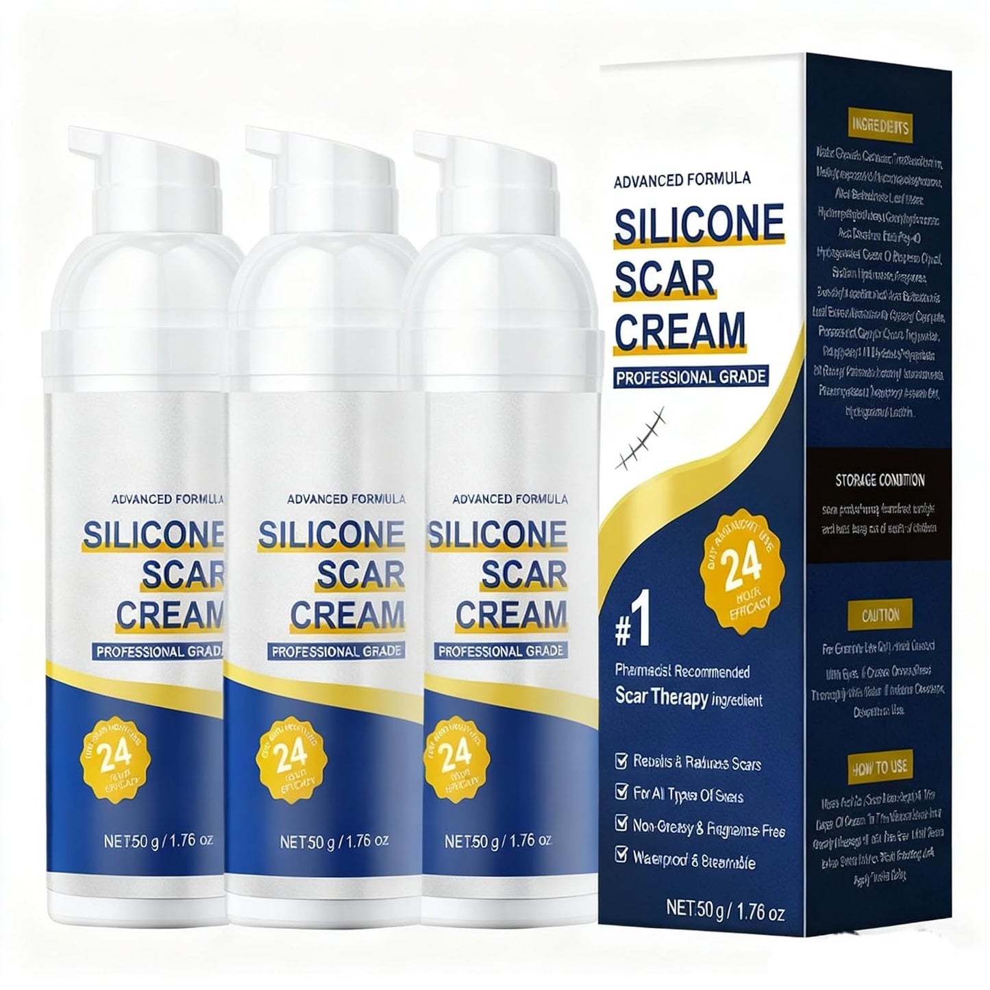 Advanced Medical-Grade Silicone Scar Gel - 1.7 oz Professional Scar Removal Cream for Surgical Scars, C-Section, Keloid Bumps, Stretch Marks, Cruelty-Free & Safe for All Skin Types (1)