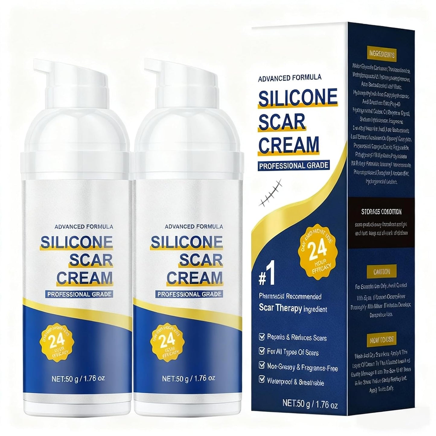 Advanced Medical-Grade Silicone Scar Gel - 1.7 oz Professional Scar Removal Cream for Surgical Scars, C-Section, Keloid Bumps, Stretch Marks, Cruelty-Free & Safe for All Skin Types (1)