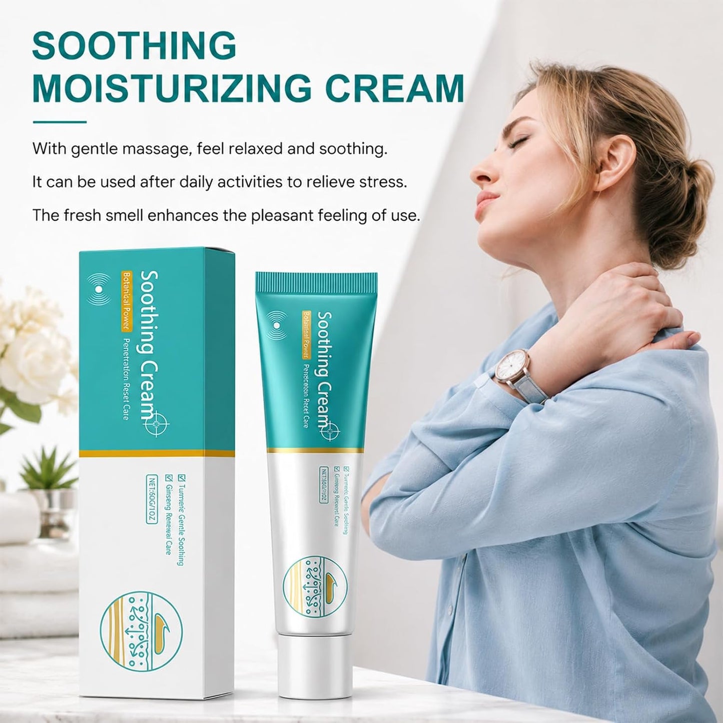 2Pcs Soothing Cream,Herbal Vein Care Cream for Legs & Shoulders,Botanical Massage Cream with Turmeric, Ginseng & Mugwort,Fast-Absorbing Moisturizing Formula for Daily Skin Care
