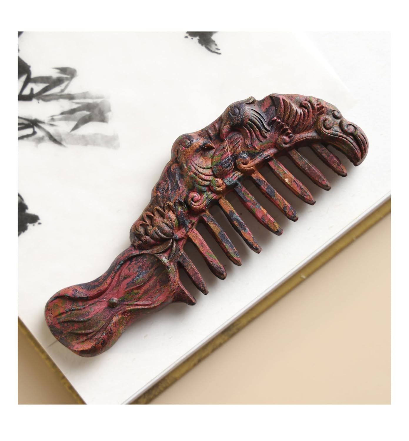Natural Aromatic Bead Massage Comb, Handmade Ancient - style Fragrant Hair Comb, Portable Long - Lasting Scented Hair Care Tool (Colorful Mandarin Duck Water Absorbing Comb)