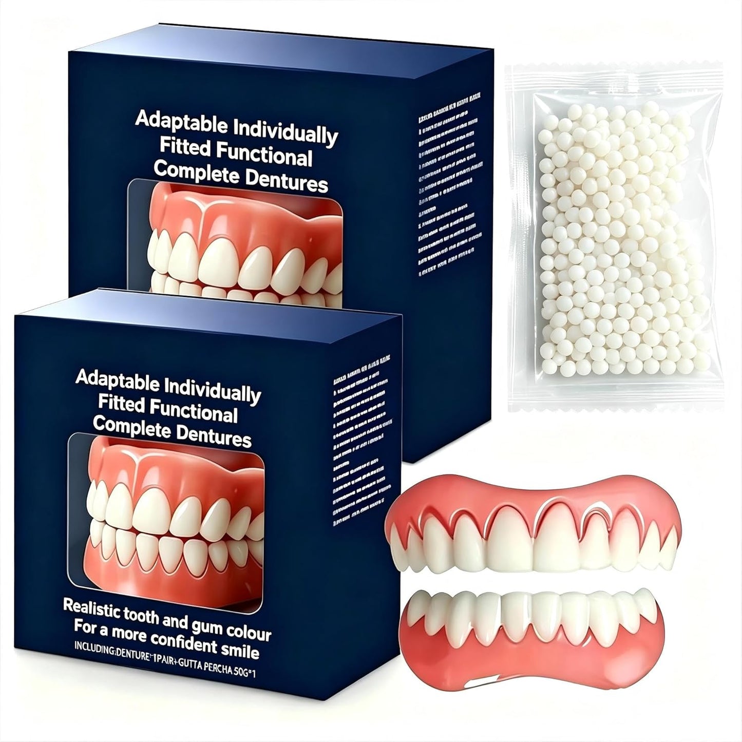 Functional dentures, Adjustable Functional Full-Mouth dentures, Premium Style, Custom-Made Silicone Full-Mouth Denture Set, Premium Style, for Men and Women-2-piece