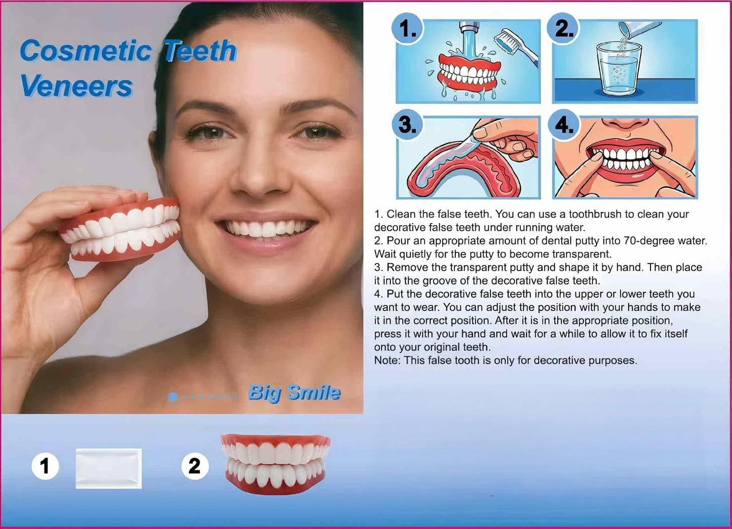 Functional dentures, Adjustable Functional Full-Mouth dentures, Premium Style, Custom-Made Silicone Full-Mouth Denture Set, Premium Style, for Men and Women-2-piece