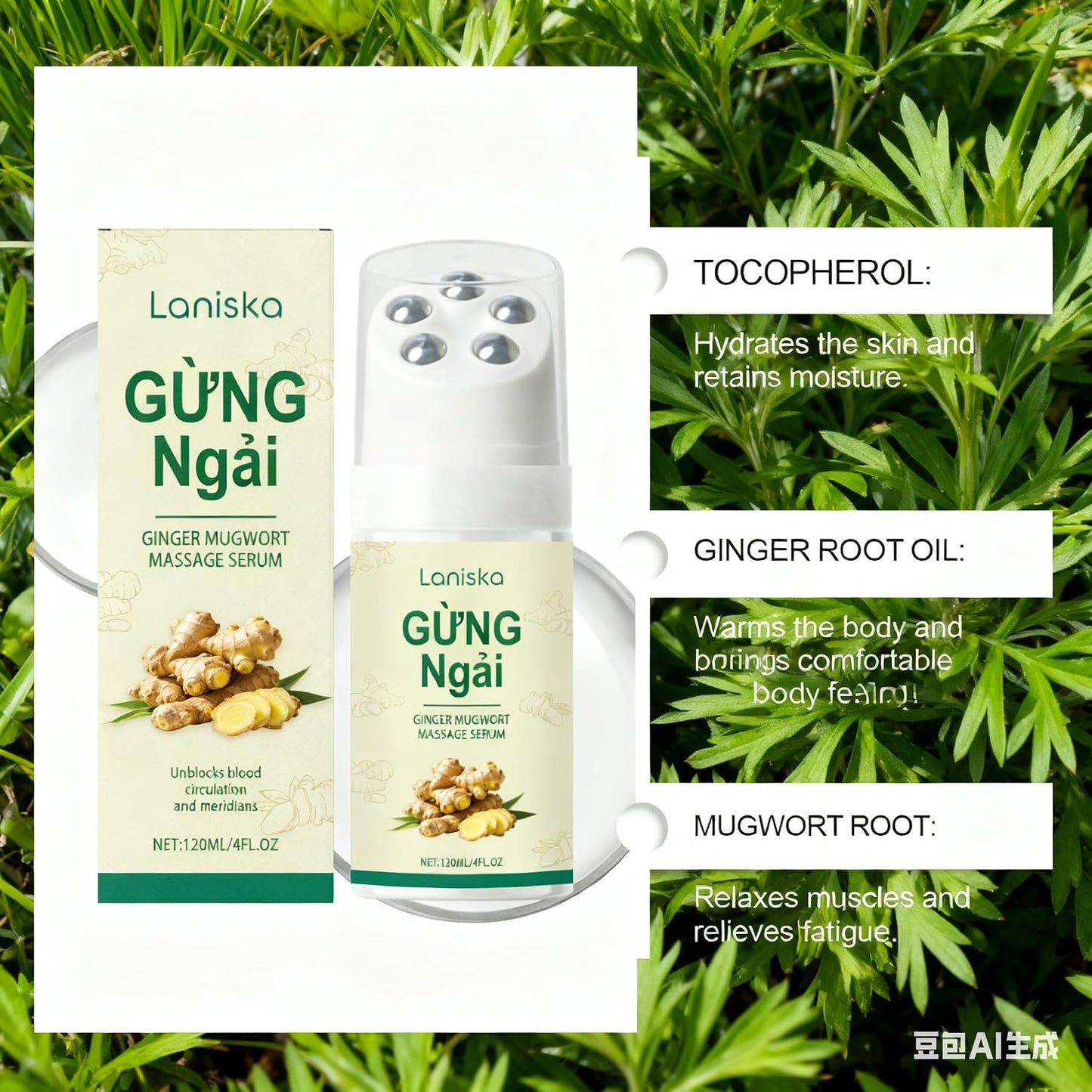 Ginger Mugwort Roller Massage Liquid, Gentle Nourishing & Moisturizing, Neck and Shoulder Comfort Care Essence, Natural Plant Extracts for Relaxation (1)