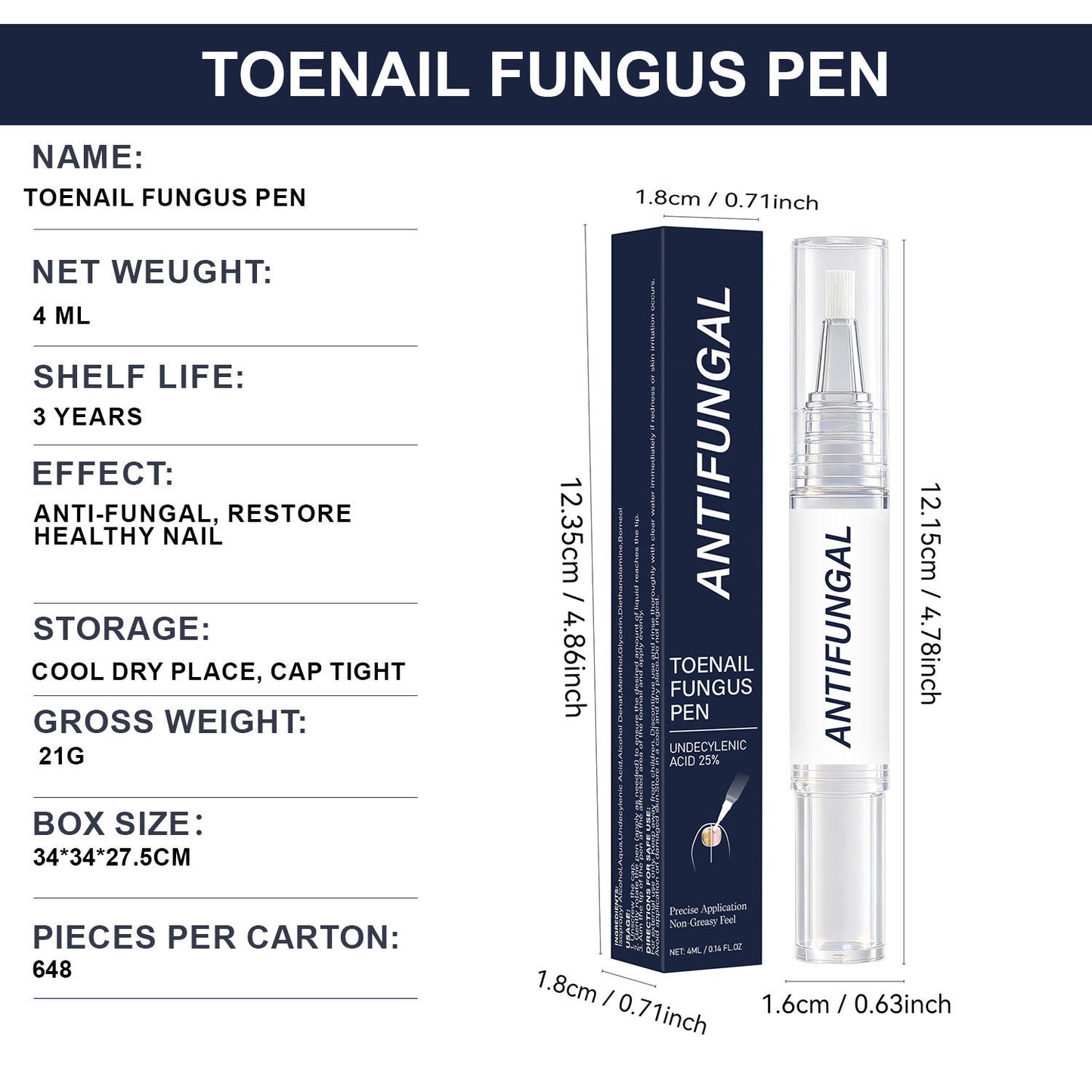 Nail Care Pen (3-Pack) - 25% Undecylenic Acid & Tea Tree Oil, Nourishing Formula for Healthy-Looking Fingernails & Toenails, 3ml per Pen (Pack of 3/4)