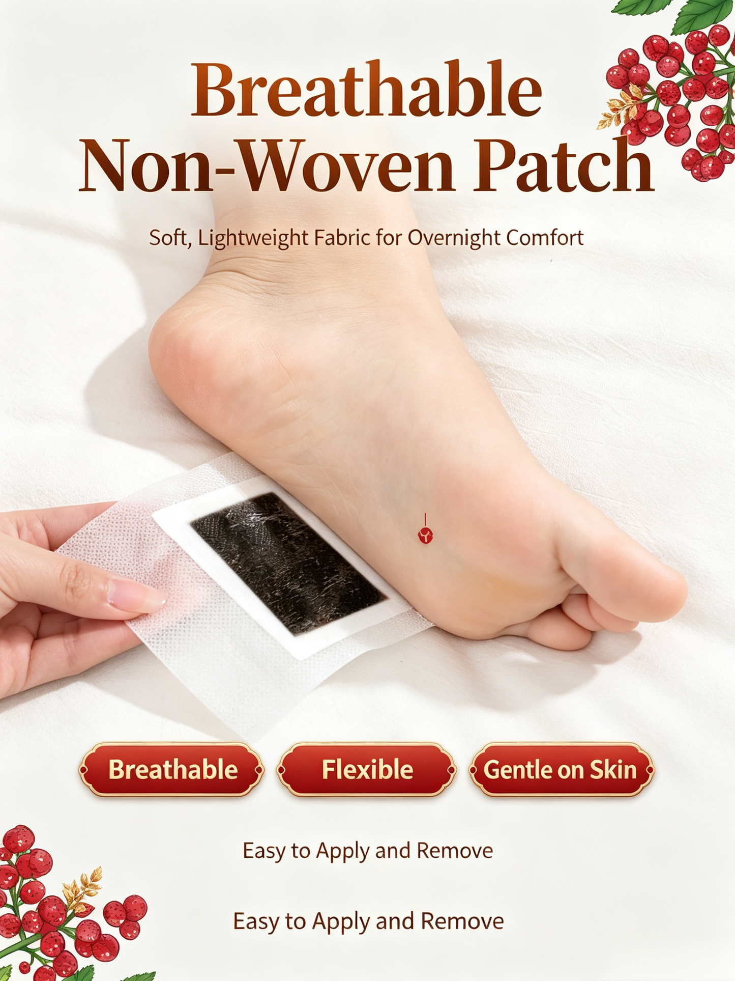 Ginger Mugwort Pepper Foot Patches, 30 Counts Natural Herbal Foot Care Patches, Overnight Relaxing Foot Pads for Tired Feet, Gentle Plant Foot Stickers for Night Use