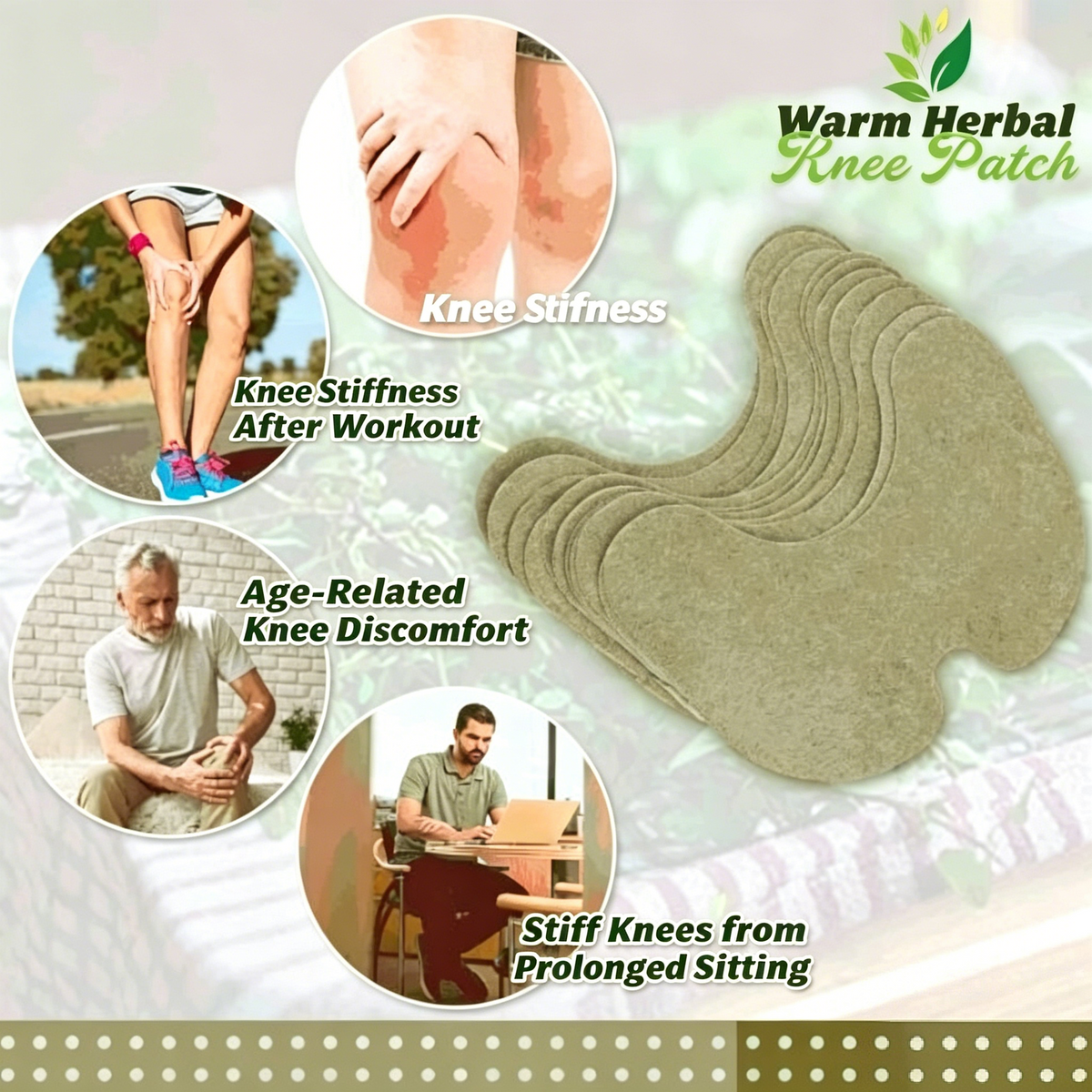 100 PCS Mugwort Herbal Knee Patches | Versatile Gentle Herbal Patches for Knee, Neck, Back, Hands & Feet
